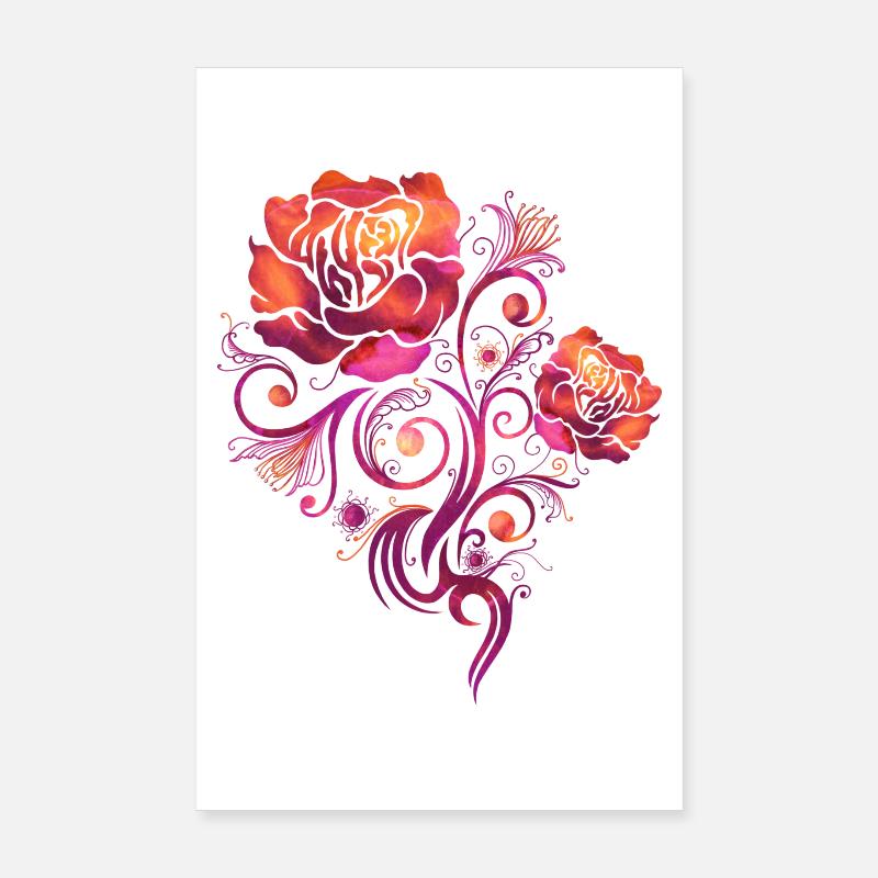 Fleurs Heureuses Aquarelle Roses Poster 20 x 30 cm