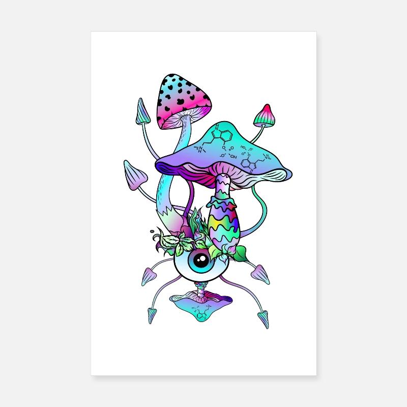 Champignons Magiques Néon Champis Psychédéliques Poster 20 x 30 cm