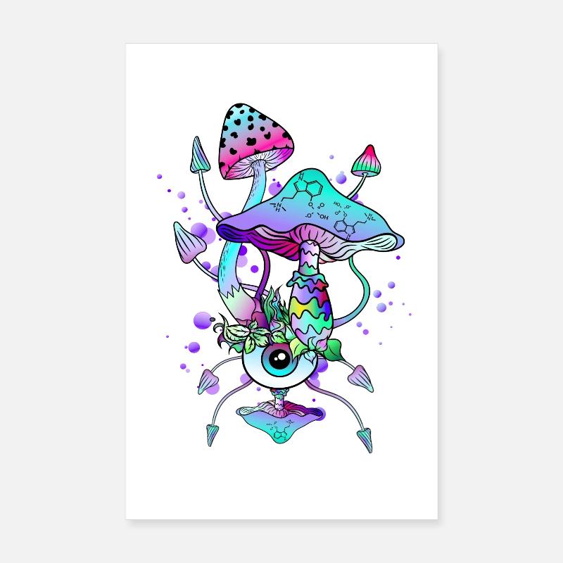 Trippy Neon Champignons Psychédéliques Poster 20 x 30 cm