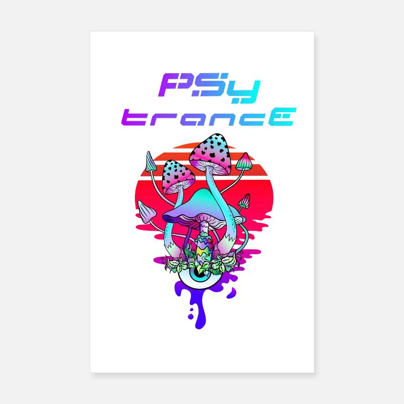Psytrance Psychédélique Champignon Coucher de Soleil Poster 20 x 30 cm