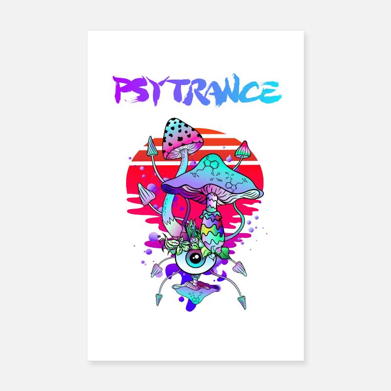 Psytrance Champignons Magiques Psychédéliques Poster 20 x 30 cm