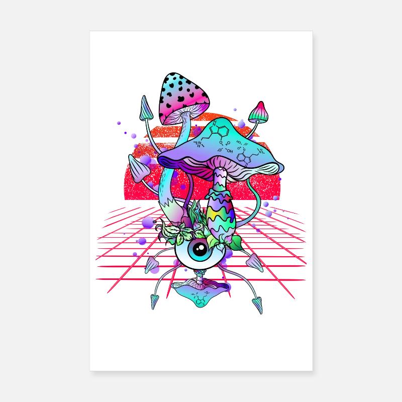 Vaporwave Magic Mushrooms Champignons Psychédéliques Poster 20 x 30 cm