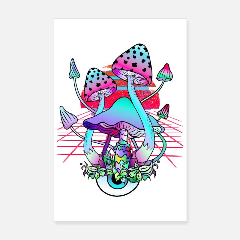 Psychedelische Pilze - Retro Wave Sunset Poster 20x30 cm
