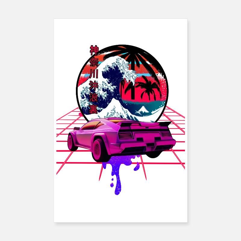 Big Wave au large de Kanagawa Retro Wave Sunset Poster 20 x 30 cm