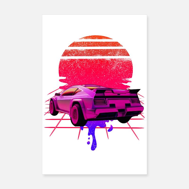 Retro Wave Supercar Sunset Poster 20 x 30 cm