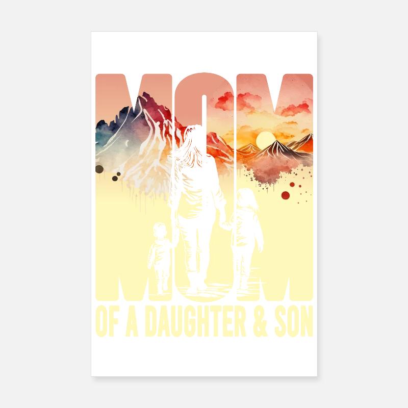 Mutter mit Tochter Sohn Muttertag Berge Mama Kind Poster 20x30 cm
