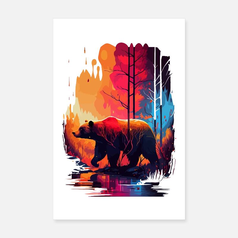 Ours dans les bois coloré Poster 20 x 30 cm