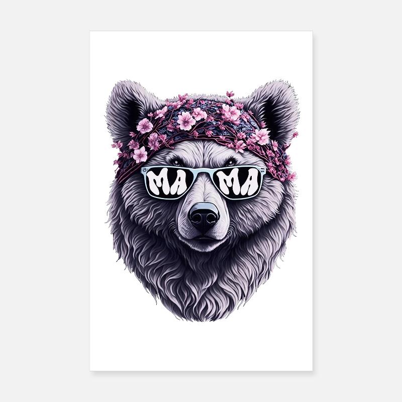 Mamabär Sonnenbrille Bandana Muttertag Blumen - Poster 20x30 cm - Weiß