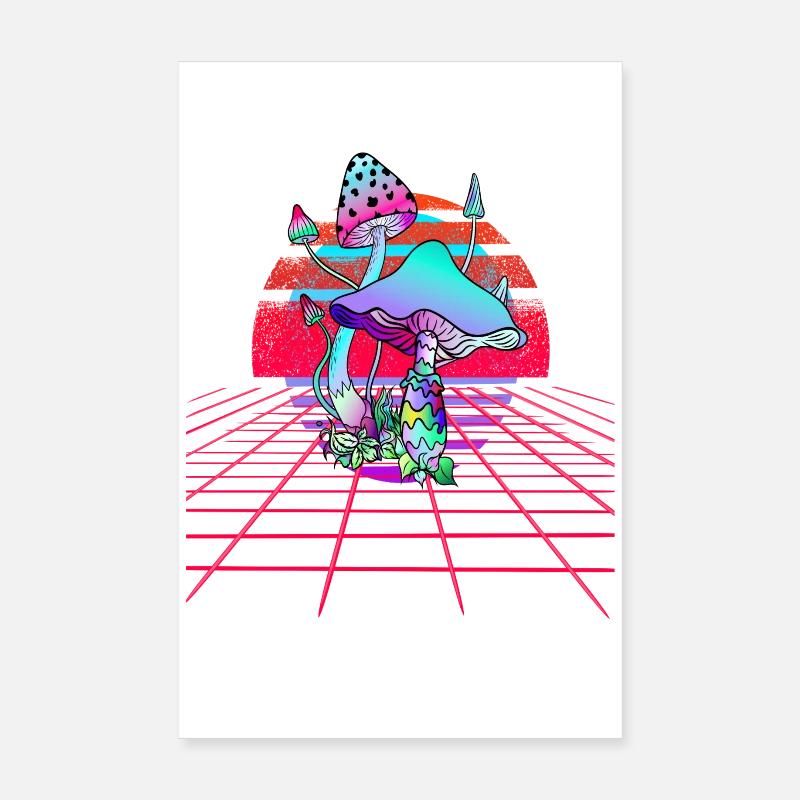 Champignons Psychédéliques - Retro Wave Sunset Poster 20 x 30 cm