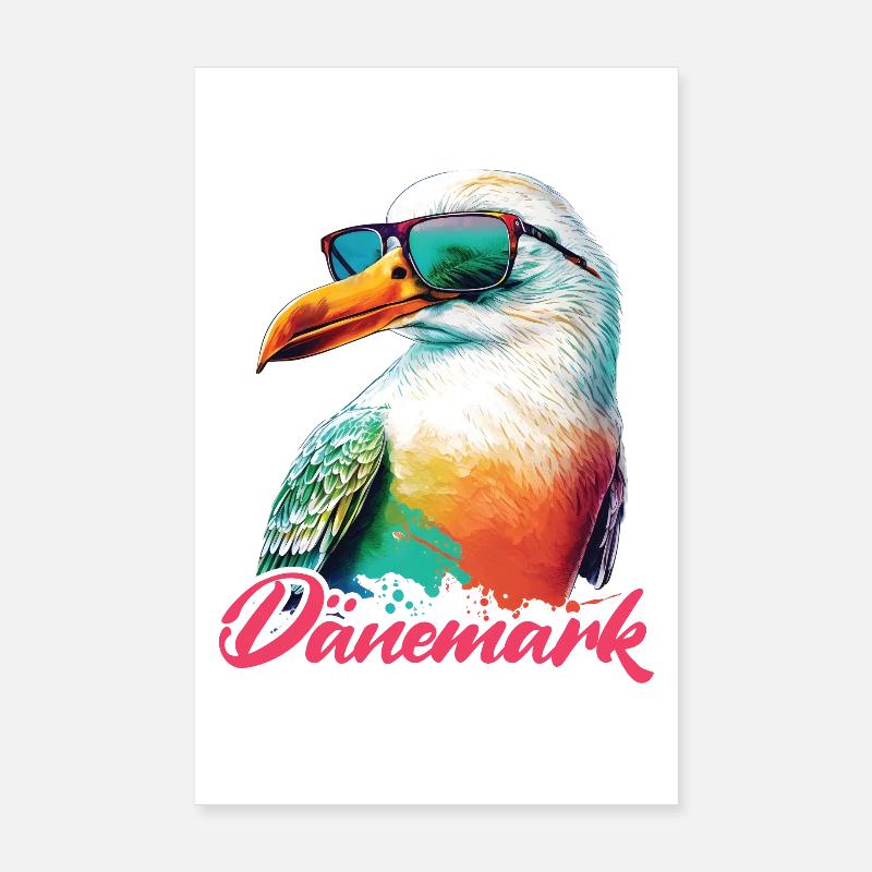 Dänemark Urlaub coole bunte Möwe mit Sonnenbrille Poster 20x30 cm