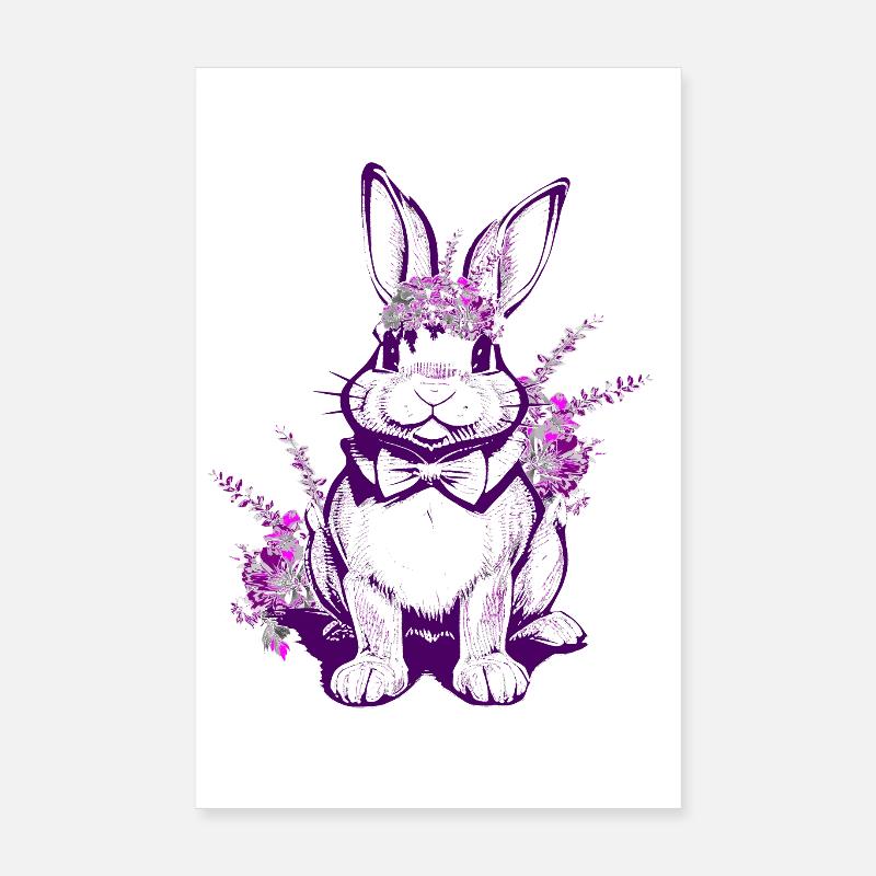 Fleurs Lapin de Pâques Violet Violet Poster 20 x 30 cm