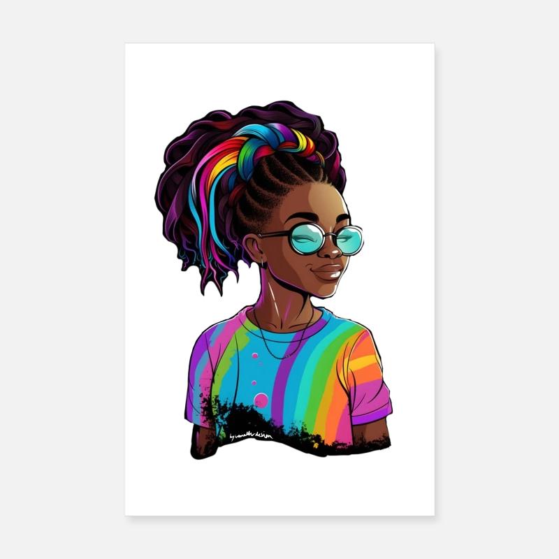 Bunte Dreadlocks und Regenbogen-T-Shirt Poster 20x30 cm