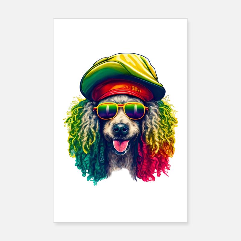 Caniche Rasta Cool Coloré Poster 20 x 30 cm