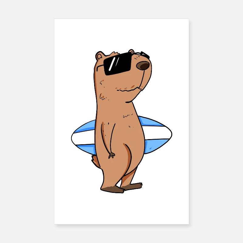 Capybara capybara surfer motif Poster 8" x 12" (20x30 cm)