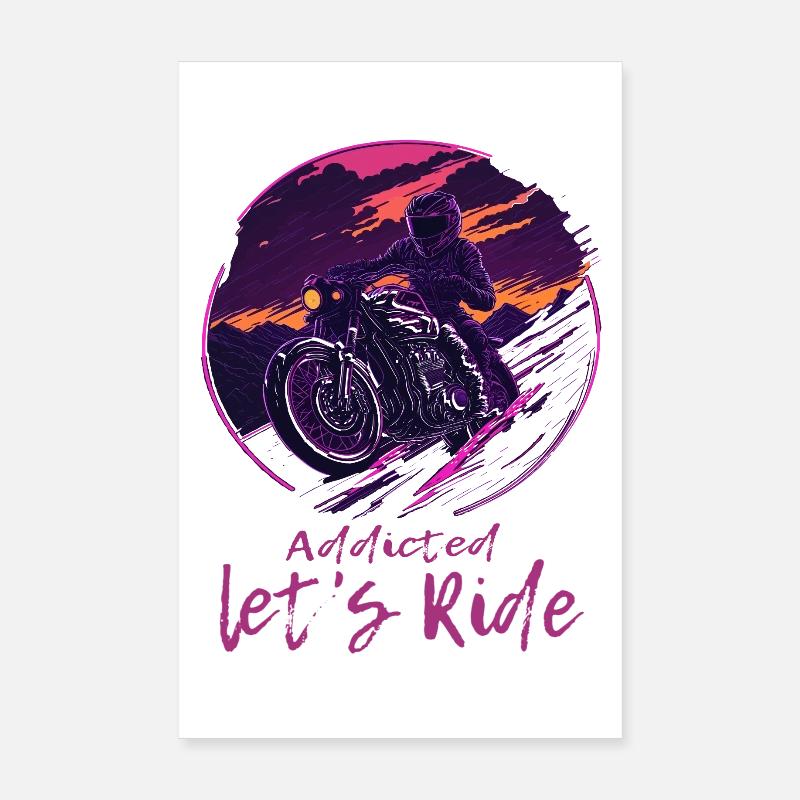 Synthwave Biker Retrowave Sunset Motorradfahrer - Poster 20x30 cm - Weiß