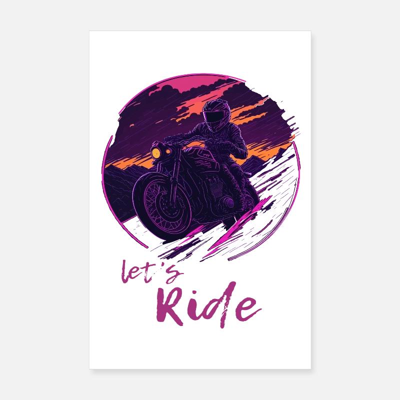 Motocyclistes Let’s Ride Synthwave Poster 20 x 30 cm