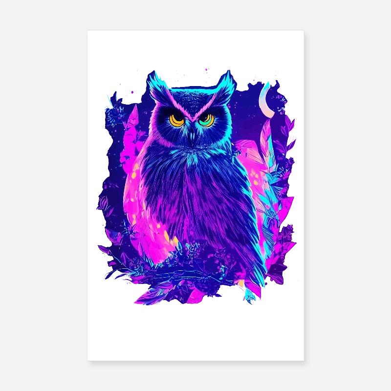 Neon leuchtende Eule Synthwave Poster 20x30 cm
