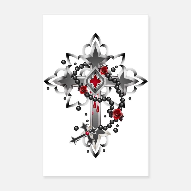 Croix faite d’éléments gothiques et chapelet Poster 20 x 30 cm