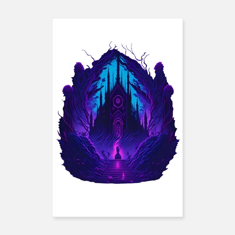 Église gothique néon Architecture gothique Poster 20 x 30 cm