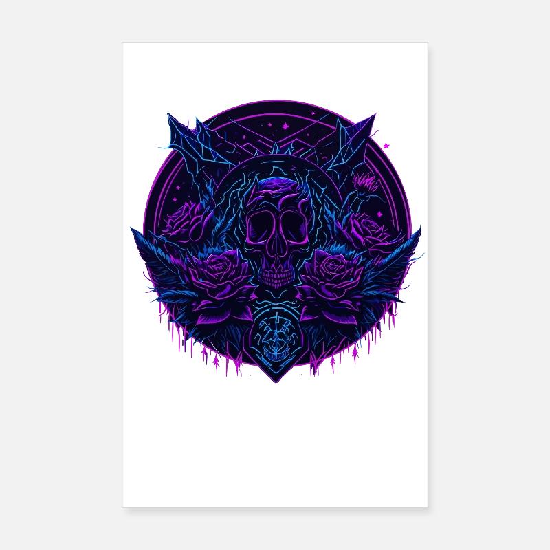 neon Rosen Schädel Vaporwave Poster 20x30 cm