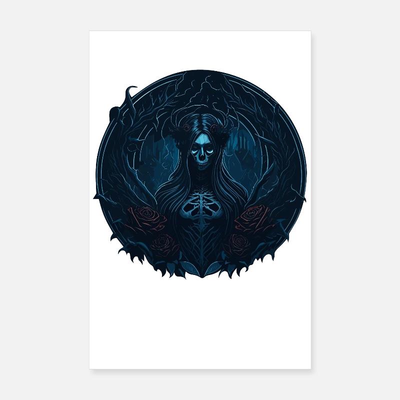Gothic Rosen Mädchen Skelett Dunkler Stil Poster 20x30 cm