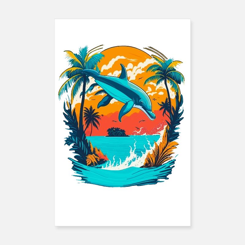 Dauphin avec coucher de soleil tropical Poster 20 x 30 cm