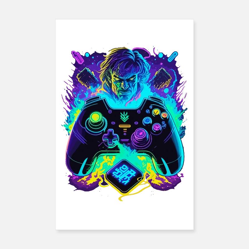 Neonfarben Graffiti Gamer Controller Poster 20x30 cm