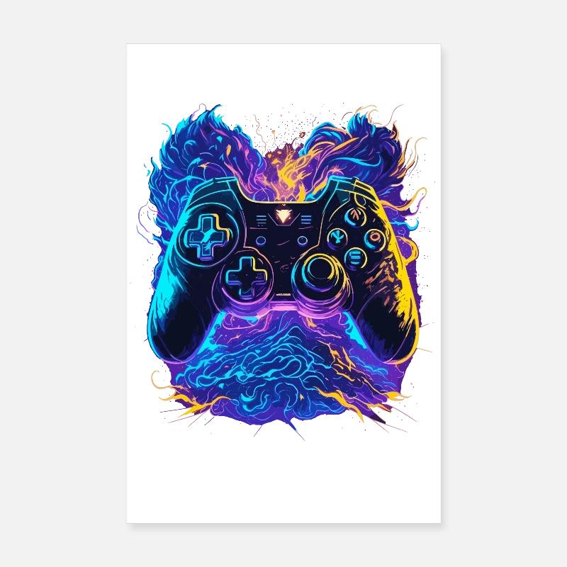 Neonfarben Graffiti Gaming Controller Poster 20x30 cm