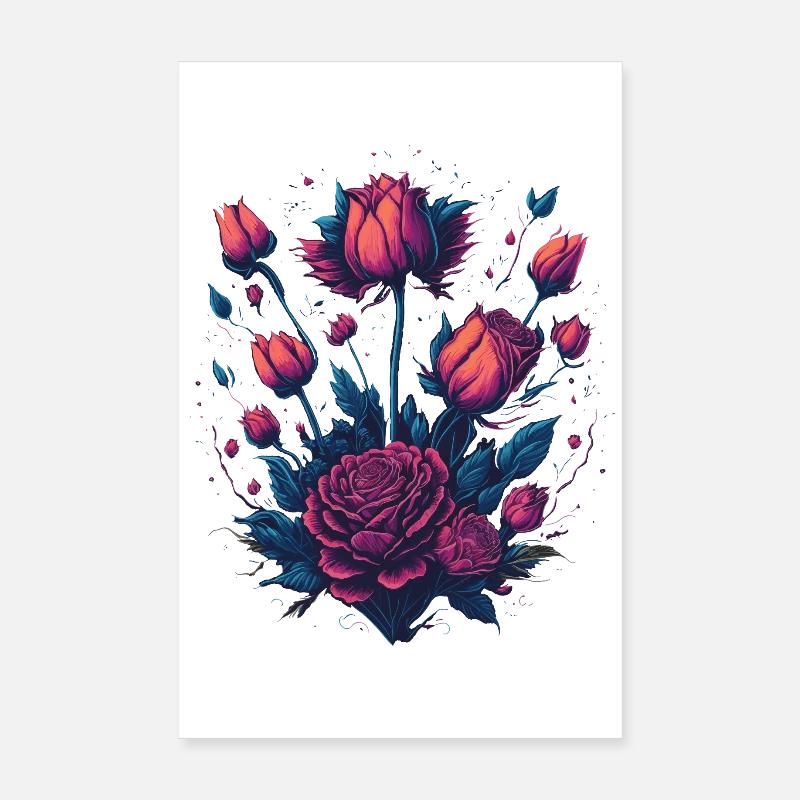 Style de tatouage néon arbuste rose Poster 20 x 30 cm