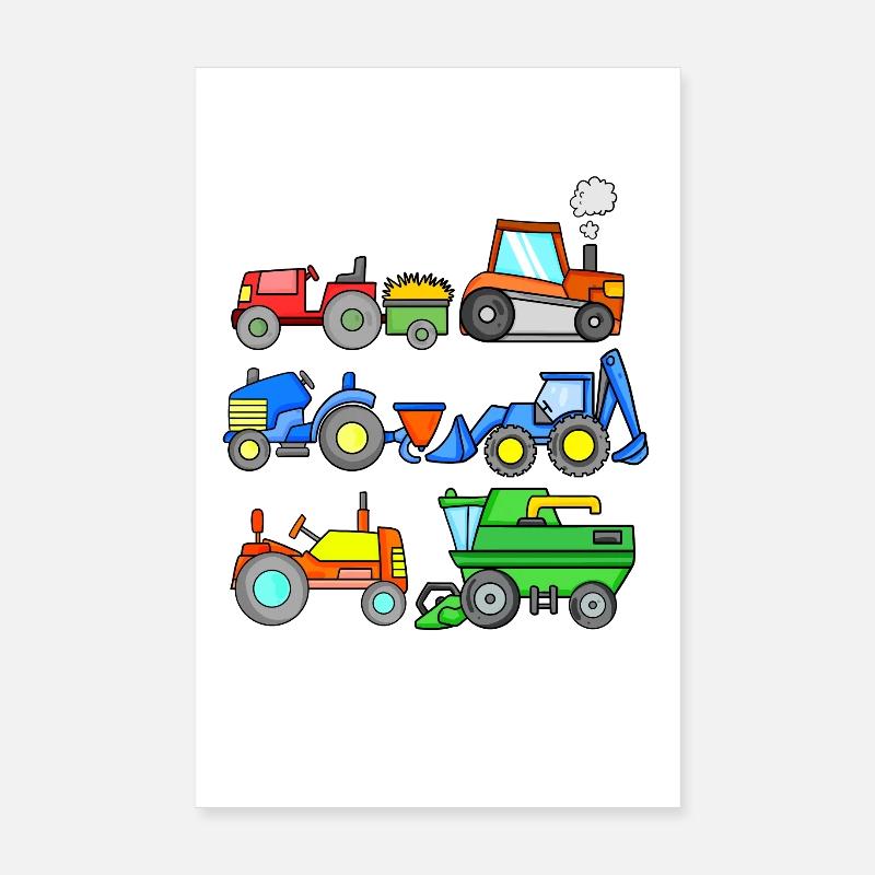 Véhicules de chantier - Poster 20 x 30 cm - blanc