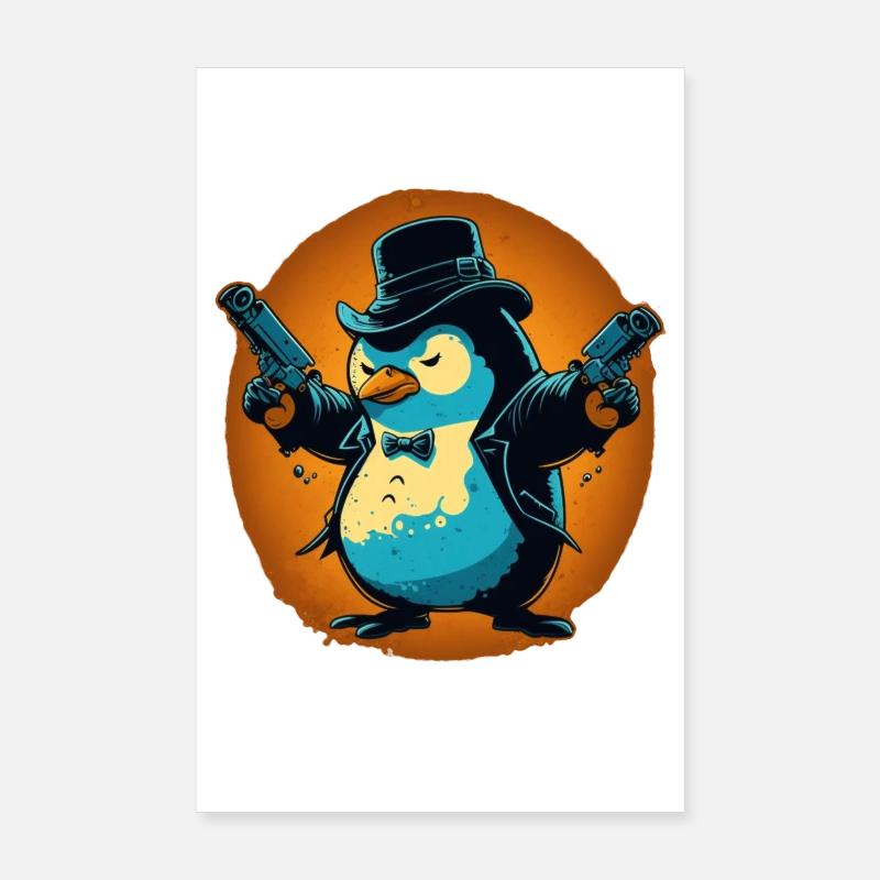 Pingouin avec pistolets et chapeau Poster 20 x 30 cm