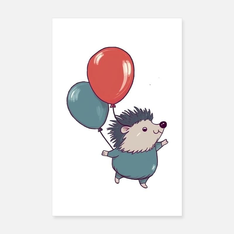 Petit hérisson avec ballons Poster 20 x 30 cm