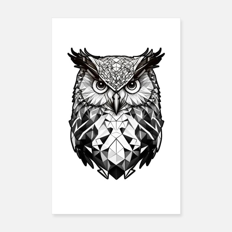 Geometrischer Eulenkopf schwarz weiss Poster 20x30 cm