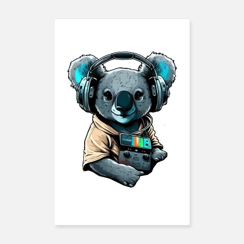 Koala avec écouteurs Poster 20 x 30 cm
