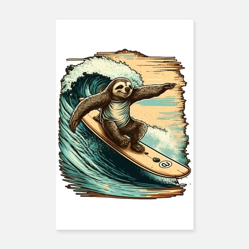 Le surf paresseux s’amuse dans les vagues Poster 20 x 30 cm