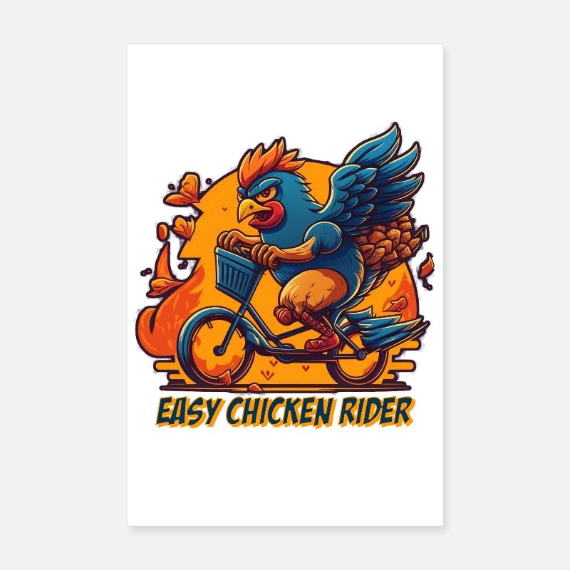 Poulet à vélo avec lettrage - Poster 20 x 30 cm - blanc