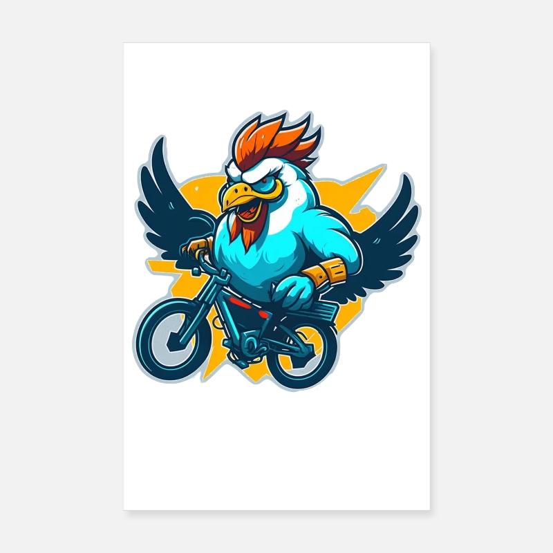 Coq avec vélo Poster 20 x 30 cm
