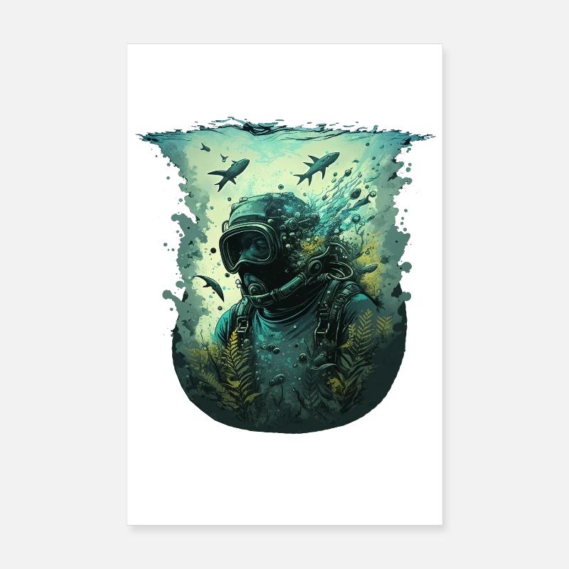 Plongeurs sous l’eau Poster 20 x 30 cm