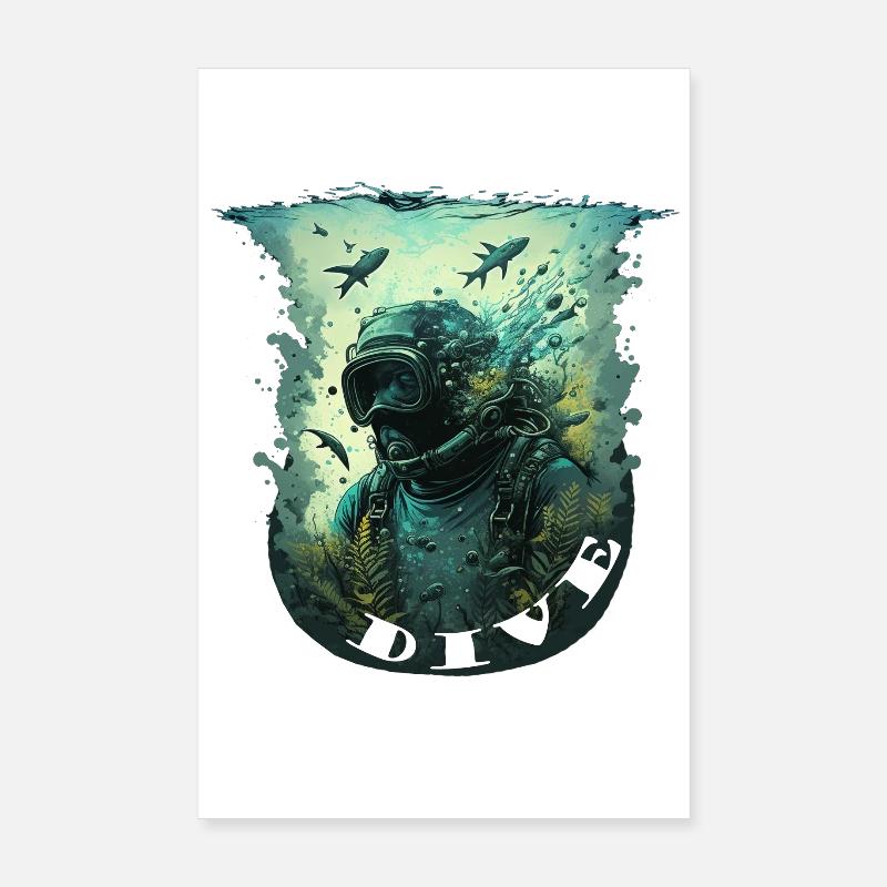 Plongeur sous-marin avec lettrage Poster 20 x 30 cm