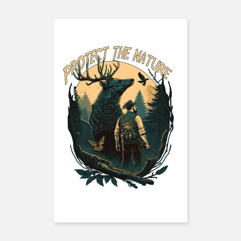 Jäger mit Tieren im Wald Poster 20x30 cm