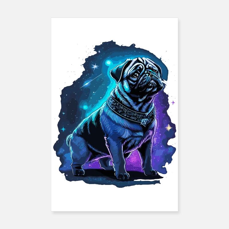 Neon Mops Hund Mitternachtszauber Poster 20x30 cm