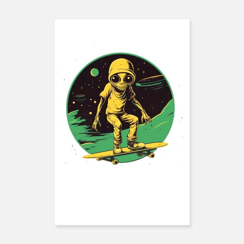 Alien sur skateboard Poster 20 x 30 cm