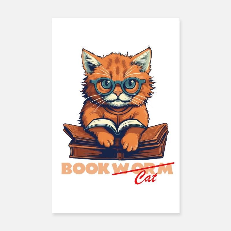 Cat with book and lettering Poster 8" x 12" (20x30 cm)