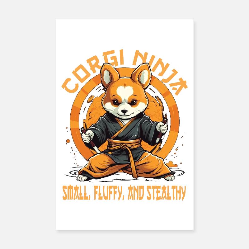 Chien Ninja Corgi avec lettrage Poster 20 x 30 cm