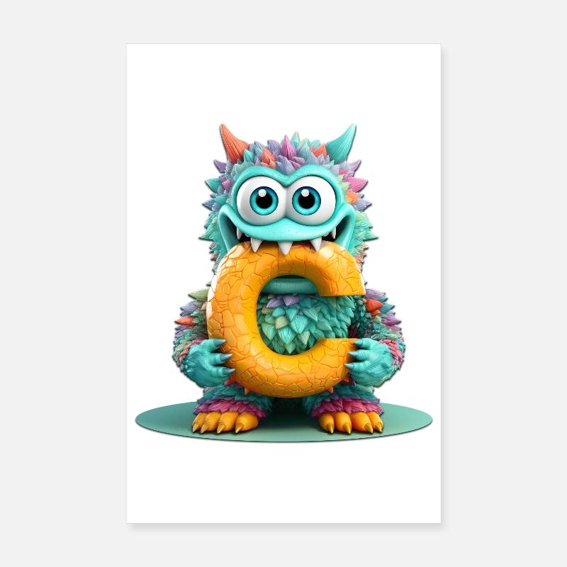 Bunter Monster mit Buchstabe C - Poster 20x30 cm - Weiß