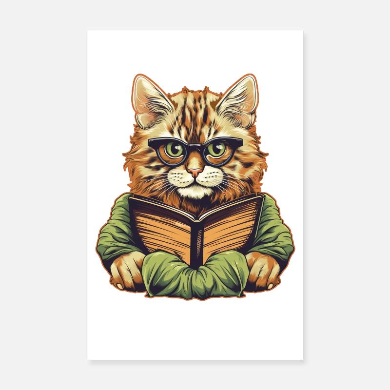 Cat with book Poster 8" x 12" (20x30 cm)