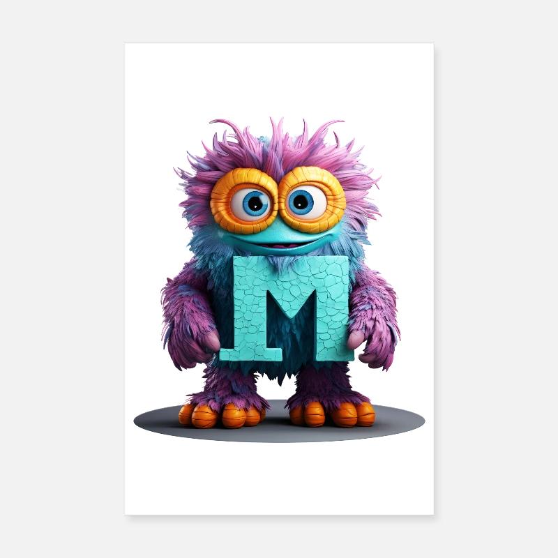Mehrfarbiges Monster mit Buchstabe M - Poster 20x30 cm - Weiß