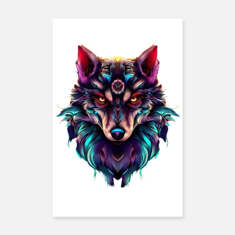 Wolf's Head Synthwave Wolf Poster 8" x 12" (20x30 cm)