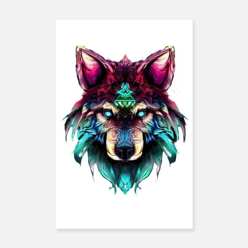 Mystic Wolf Synthwave Wolf Head Poster 20 x 30 cm