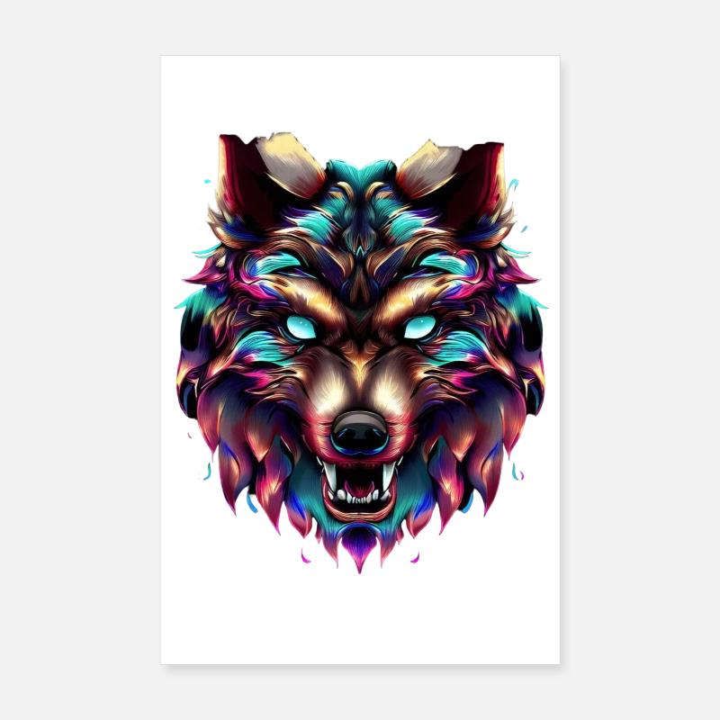 Wolf’s Head Synthwave Wolf Poster 20 x 30 cm